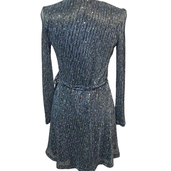 Top Shop Sparkling Silver Wrap Dress - Picture 5 of 9